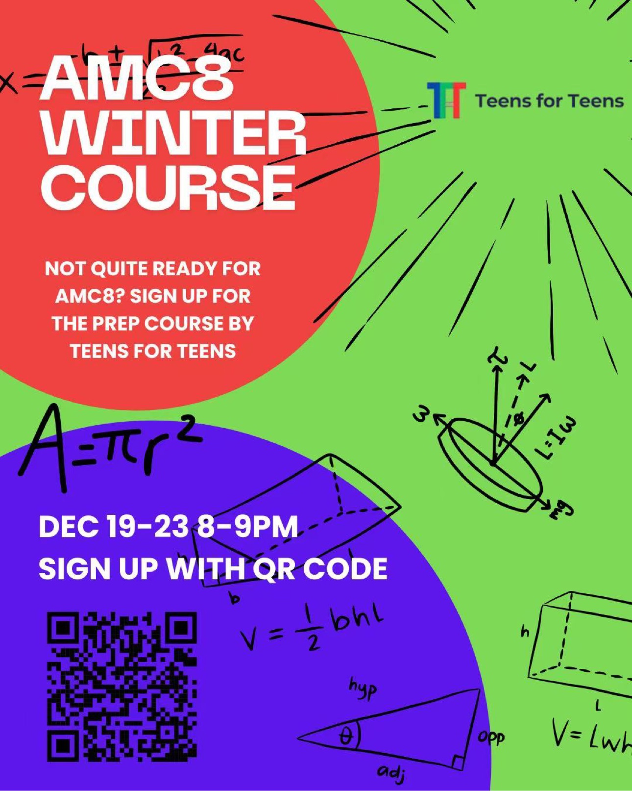 Flyer for the AMC8 Winter Course from December 19 through 23, 2026