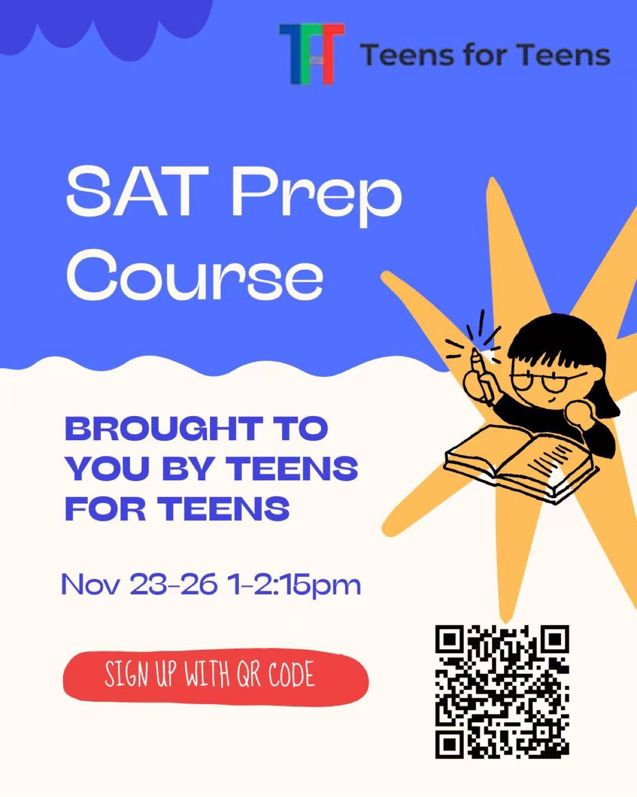Flyer for the SAT Prep Course from November 23 through 26, 2026